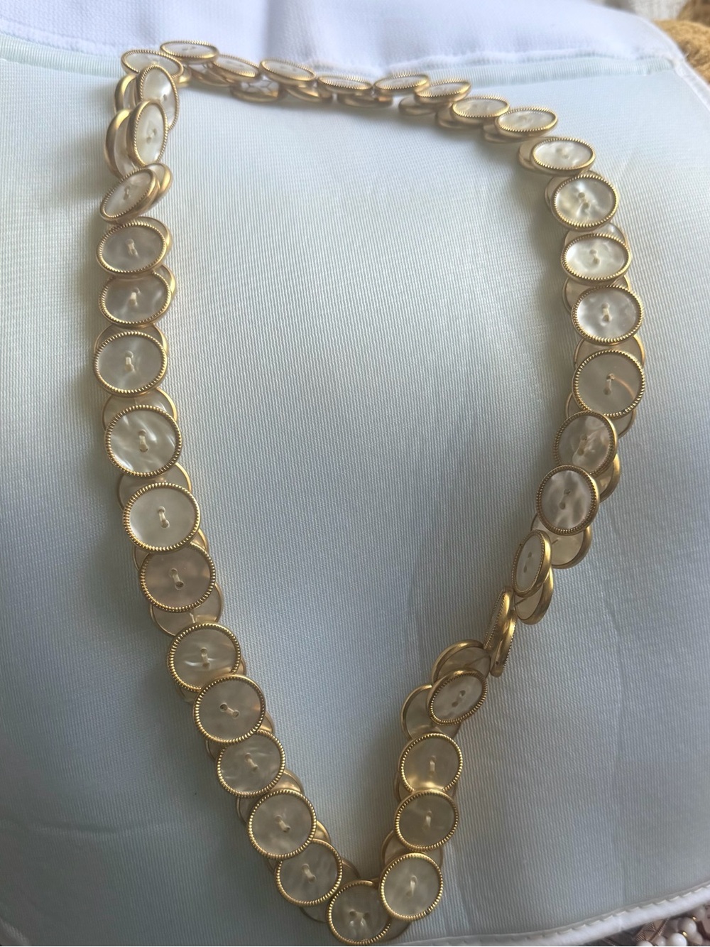 Classic Gold-Tone Mother-of-Pearl Button Link Necklace - White - Picture 2 of 3